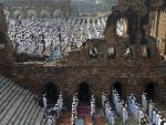 India Muslims offer prayers at the Ferozshah Kotla Mosque during Eid al-Adha in New Delhi, India, Wednesday, Oct. 16, 2013. Eid al-Adha is a religious festival celebrated by Muslims worldwide to commemorate the willingness of Prophet Ibrahim to sacrifice his son as an act of obedience to God. (AP Photo/Tsering Topgyal)